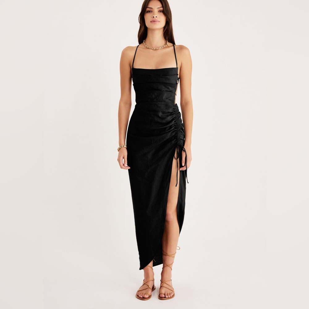 NWT Rumer (Anthropologie) Large 100% Cotton Linen Black Loulou Dress Black $289